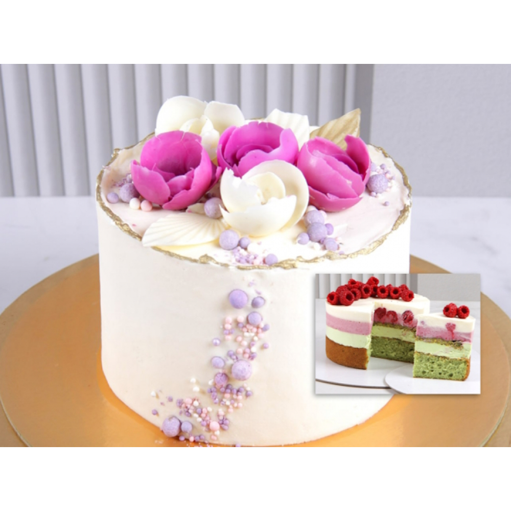 Торт ФИСТАШКОВЫЙ С МАЛИНОЙ (с покрытием) 3100 гр